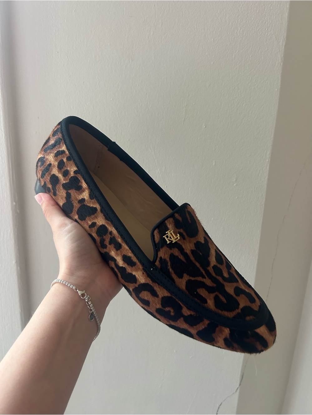 Ralph Lauren Leopard Print Loafer with Gold RL Charm